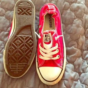 Red Converse slip ons